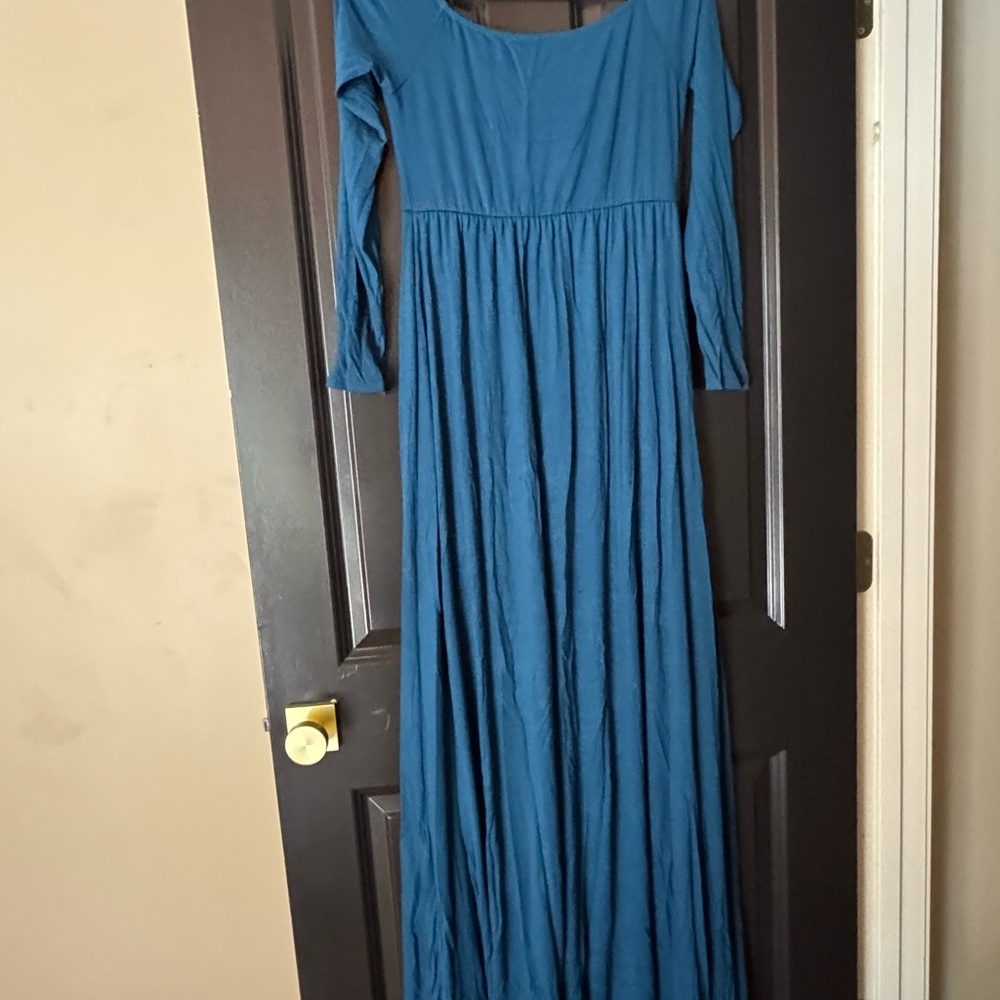 Pinkblush Dark Teal Off-Shoulder Maternity Maxi Dress - Picture 2 of 2